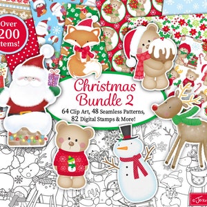Paquete de imágenes prediseñadas navideñas, papel digital navideño, sellos digitales navideños, patrones navideños, álbumes de recortes, uso comercial (B2)