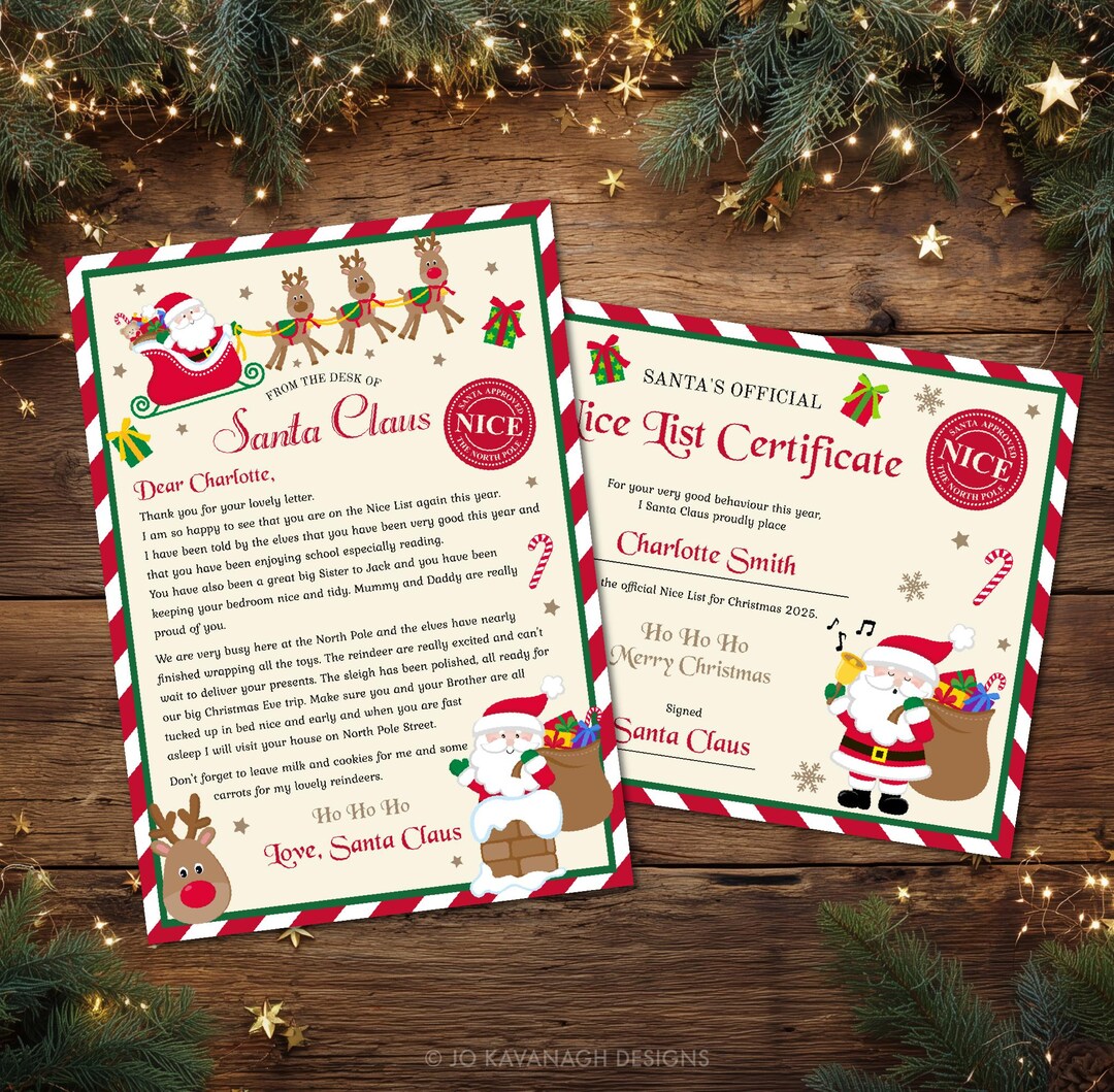 Editable From Santa Letter, Printable Nice List Certificate - Etsy