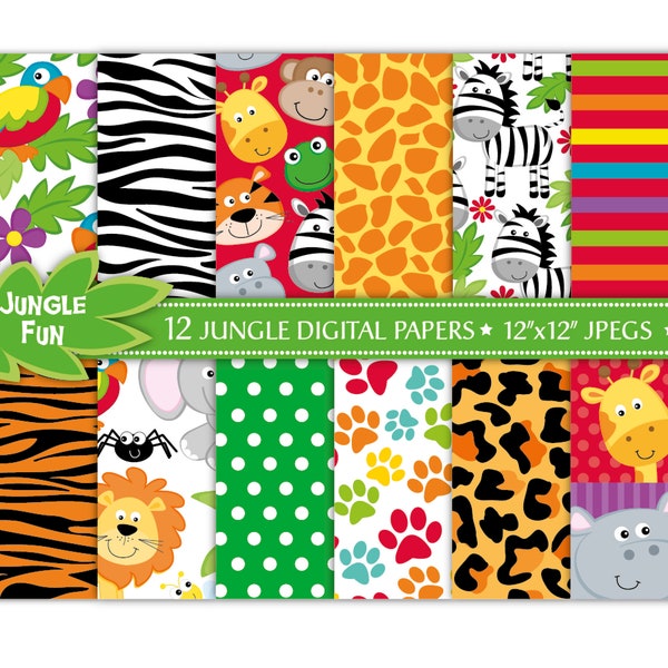 Jungle Animals Digital Paper,Jungle Papers,Jungle Digital Paper Pack,Zoo Animals,Jungle Patterns,Safari,Scrapbook Papers,Commercial Use(P15)