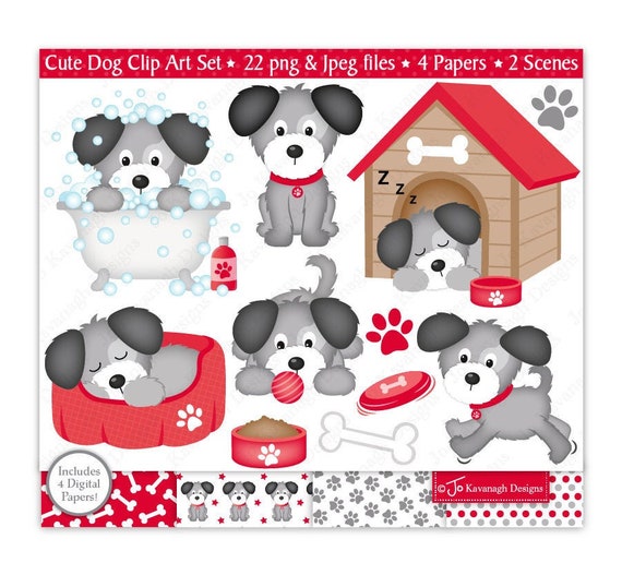 Cute Dogs Clipart, Puppy Dog Clipart, Pets clipart, Paw Prints, Dog Digital Illustrations, Commercial Use (C37)