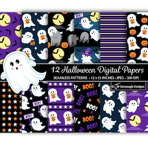 Halloween Digital Paper, Halloween Patterns, Digital Paper, Ghost, Halloween Backgrounds, Halloween Scrapbook Paper, Commercial Use (P55)