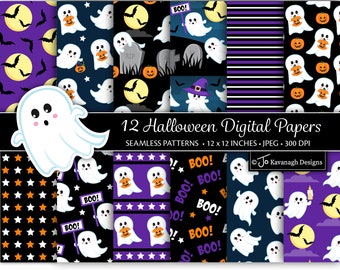 Digitalt Halloween-papper, Halloween-mönster, digitalt papper, spöke, Halloween-bakgrunder, Halloween-klippbokspapper, kommersiellt bruk (P55)