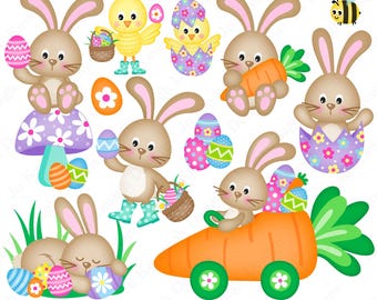 Easter Bunny Clipart, Easter Graphics, Easter Digital Paper, Easter Chicks Clipart, Easter Eggs Clipart, Commercial Use (C62)