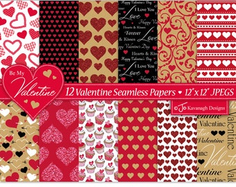 Valentine Digital Paper Pack, Hearts & Love Patterns (12x12 JPEGs)