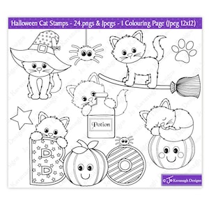 Sellos digitales de Halloween, sellos digitales de gatos de Halloween, sellos digitales de gatos, sellos de Halloween, sellos de gatos, imágenes prediseñadas de gatos, uso comercial (S36)