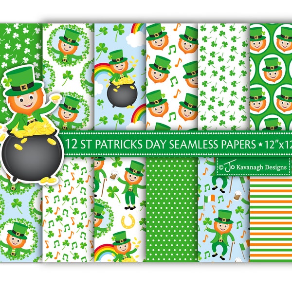 St Patricks Day Digital Paper, St Patricks Day, St Patricks Day Patterns, Leprechaun, Pot of gold, Scrapbook Paper, Commercial Use (P48)