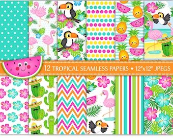 Papiers numériques Flamingo,Papiers numériques Cactus,Papiers Toucan,Papiers numériques tropicaux,Arrière-plans tropicaux,Papiers scrapbook,Commercial (P22)