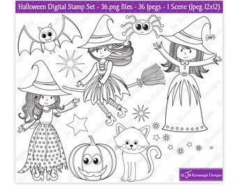 Halloween Digital Stamps,Witch Digital Stamps,Halloween Stamps,Digital Stamps,Halloween Clipart,Witch Clipart,Commercial Use (S13)