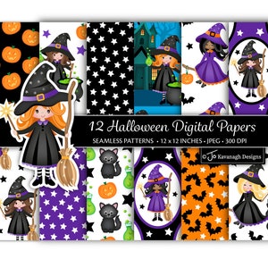 Halloween Digital Paper, Witch Patterns, Halloween Patterns, Halloween Backgrounds, Halloween Scrapbook Paper, Commercial Use (P56)
