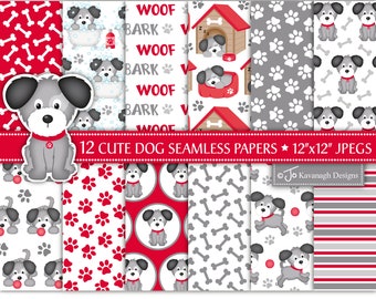 Dog Digital Papers, Cute Dogs, Puppy Dog, Cute Animals Paper Pack, Dog Scrapbook Papers, Dog Patterns, Seamless, Commercial Use(P42)