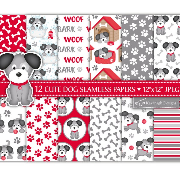 Dog Digital Papers, Cute Dogs, Puppy Dog, Cute Animals Paper Pack, Dog Scrapbook Papers, Dog Patterns, Seamless, Commercial Use(P42)