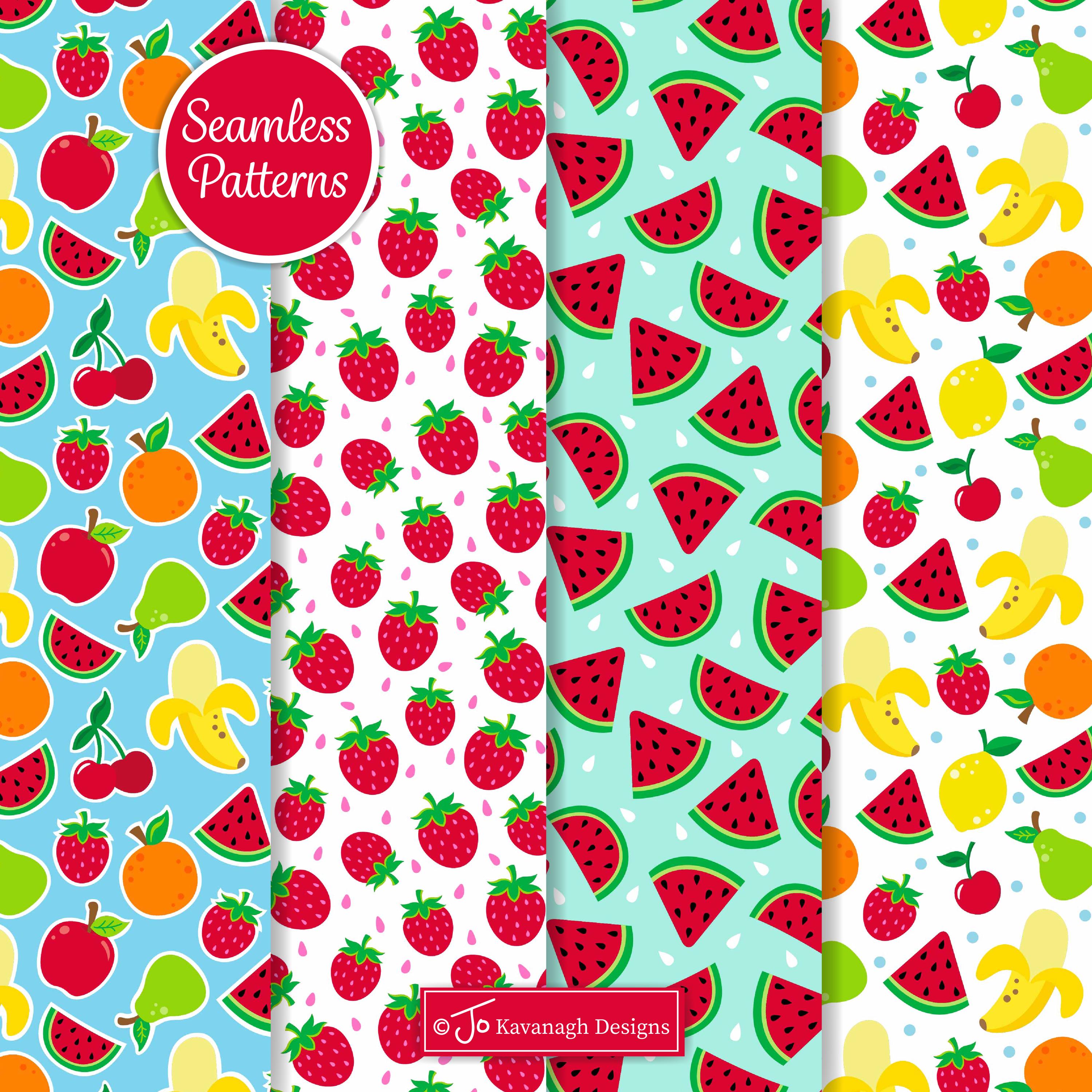 Fruit Digital Paper, Summer Fruit Seamless Patterns, Fruit Scrapbook ...