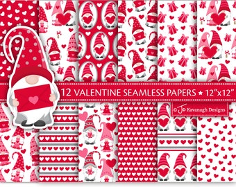 Valentine Digital Papers, Gnome Digital Papers, Valentine Gnome, Gnome Patterns, Gnomes, Backgrounds, Scrapbook Paper, Commercial Use (P52)