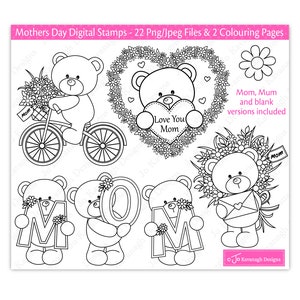 Mothers Day digital stamps, Cute bear digital stamps, Mom digital stamps, Mum digital stamps, Mothers Day Clipart, Commercial Use (S48)