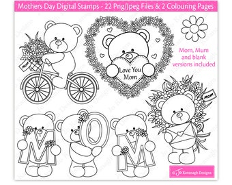 Mothers Day digital stamps, Cute bear digital stamps, Mom digital stamps, Mum digital stamps, Mothers Day Clipart, Commercial Use (S48)