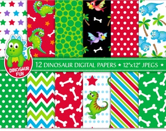 Dinosaur digital papers,Cute dinosaur papers,Dinosaur patterns,Dinosaur scrapbook papers,T-rex,Pterodactyl,Triceratops,Commercial Use (P7)