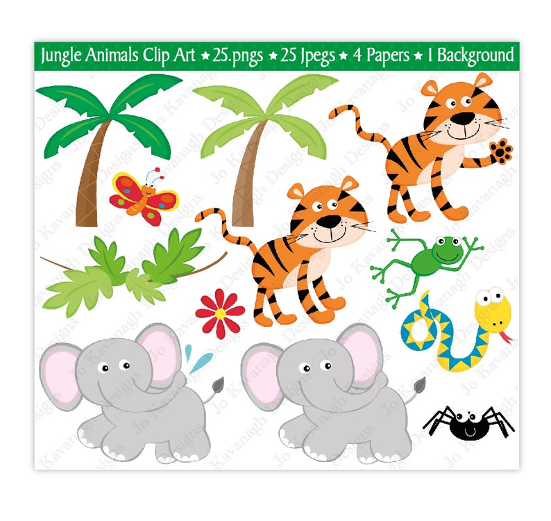 Jungle Clip Art, Jungle Digital Papers,jungle Clipart,jungle Animals ...