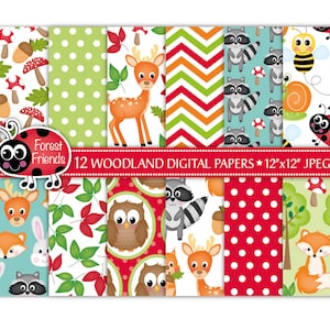 Woodland Animals Digital Paper,Forest Animals Paper,Woodland Clipart,Animal Scrapbook Papers,Owl Paper,Commercial Use (P27)