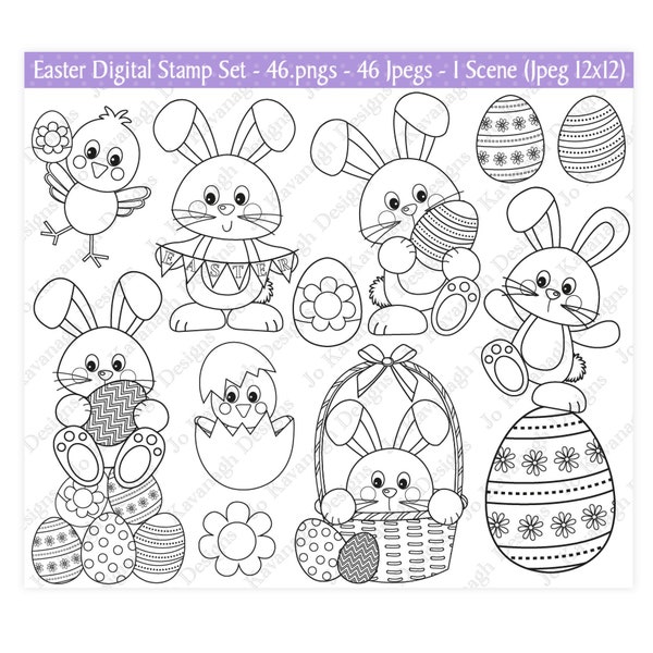 Easter Digital Stamps,Easter Stamps,Easter Clipart,Easter Colouring,Easter Bunny Clipart,Easter Eggs Clipart,Easter Chicks,Commercial (S10)