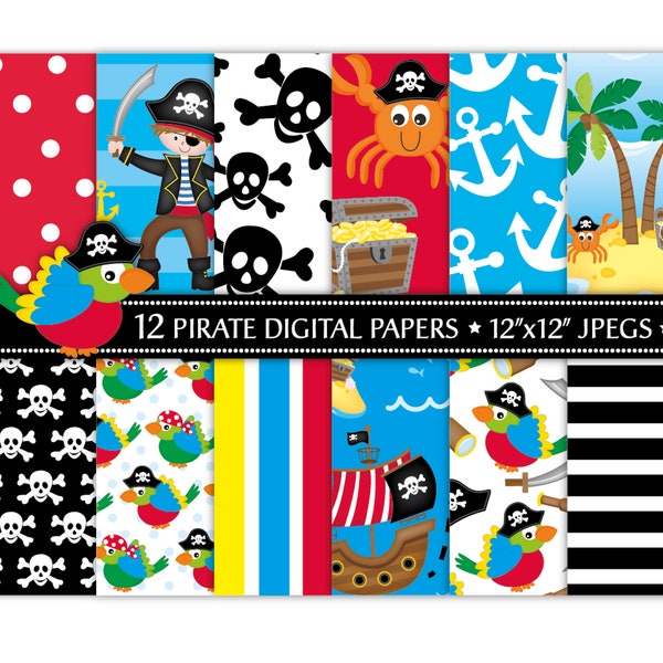 Papiers numériques pirates, papier de bateau pirate, papier pirate, clipart pirate, pirates, papier perroquet, papiers scrapbook, motif, utilisation commerciale (P20)