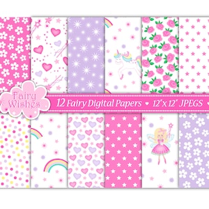 Papier numérique féerique, paquet de papier féerique, papiers numériques, papier licorne, clipart fée, papiers de scrapbooking fée, papier floral, usage commercial (P11)