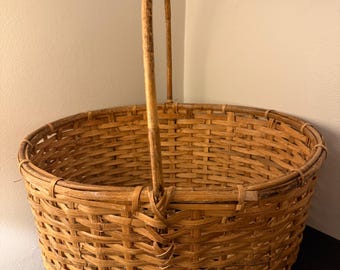 Vintage Hand-Woven Large Rattan Basket