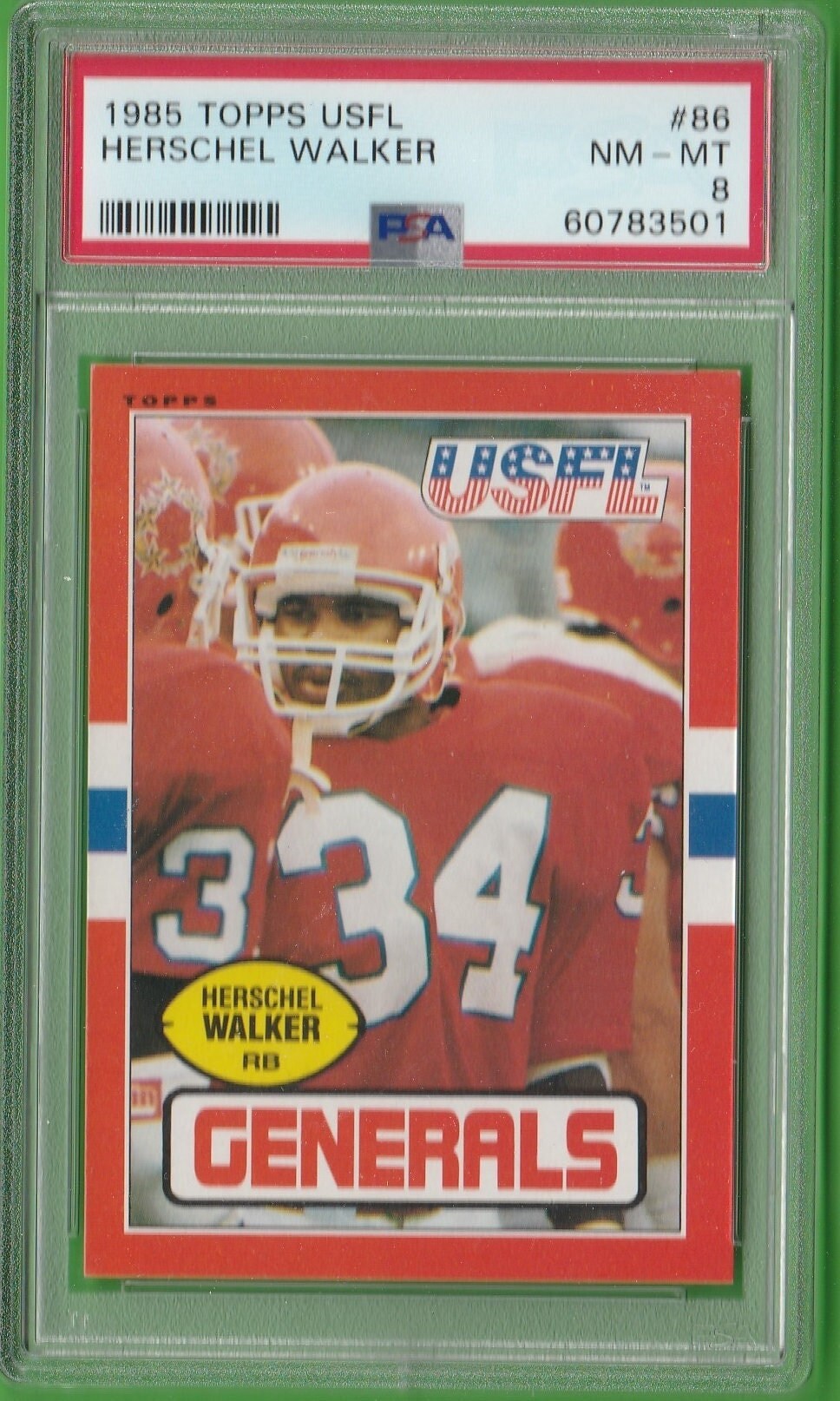 Herschel Walker 1985 Topps USFL #86 Football Card Graded PSA Nm