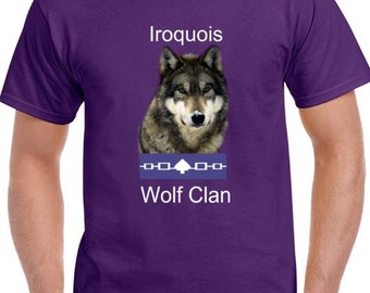 Iroquois Wolf Clan T-shirt met korte mouwen, witte letters