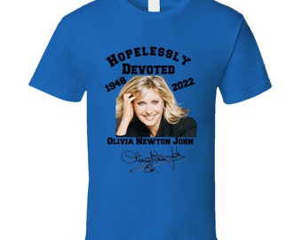 Olivia Newton John-"Hopelessly Devoted" Short Sleeve T Shirt Black Letters