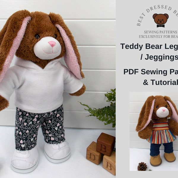 TEDDY BEAR LEGGINGS (Jeggings) Pdf Pattern Fits 15-18 inch teddy bears such as Build a Bear. Teddy Bear Clothes Sewing Pattern + Tutorial
