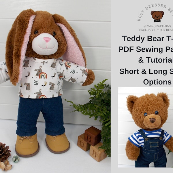 TEDDY BEAR T-SHIRT Pdf Pattern Fits 15-18 inch teddy bears such as Build a Bear. Teddy Bear Clothes Sewing Pattern + Tutorial