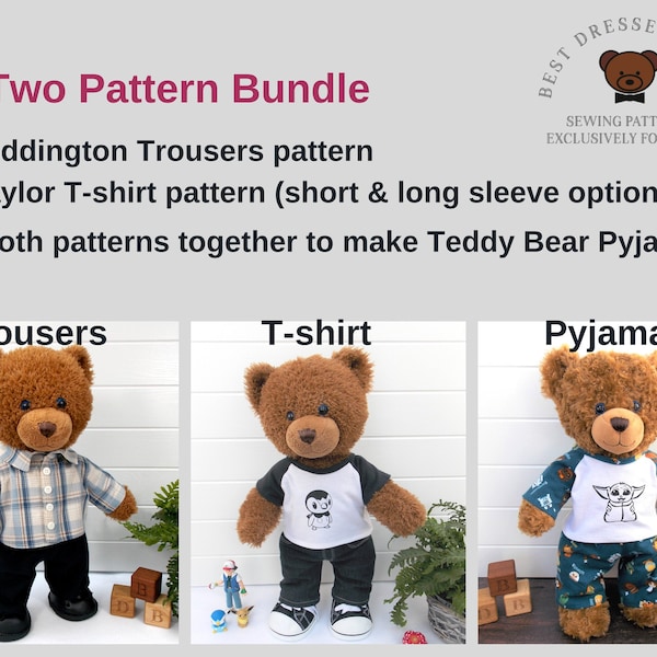 2 x PDF-Häkelmuster: Teddyhose & Teddybär-T-Shirt (zusammen zu verwenden, um Teddybär-Pyjamas/Pyjamas/PJs herzustellen)