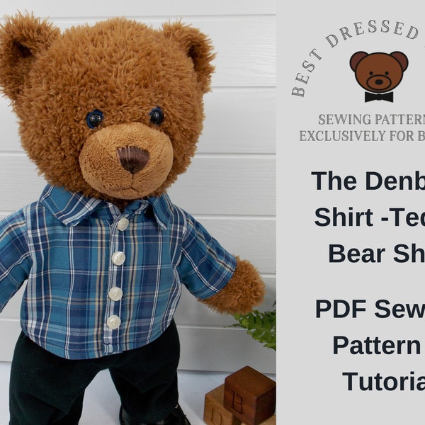 TEDDY BEAR SHIRT Pdf Pattern Fits 15-18 inch teddy bears such as Build a Bear. Teddy Bear Clothes Sewing Pattern + Tutorial