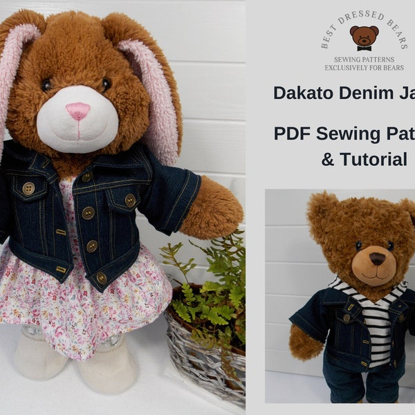 Teddy Bear Denim Jacket - PDF Pattern Fits 15-18 inch teddy bears such as Build a Bear. Teddy Bear Clothes Sewing Pattern + Tutorial