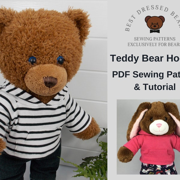 TEDDYBÄR HOODIE Pdf Muster. Passend für 15-18 zoll Teddybären wie Build a Bear. Schnittmuster + Anleitung für Teddybär-Kleidung