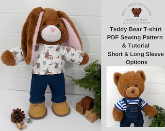 TEDDY BEAR T-SHIRT Pdf Pattern Fits 15-18 inch teddy bears such as Build a Bear. Teddy Bear Clothes Sewing Pattern + Tutorial