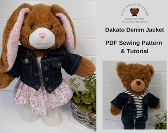 Teddy Bear Denim Jacket - PDF Pattern Fits Build A Bear & other 15-18 inch teddy bears. Teddy Bear Clothes Sewing Pattern + Tutorial