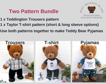 2 x PDF Patterns: Teddy Bear Trousers & Teddy Bear T-shirt (Use together to make Teddy Bear Pyjamas /  Pajamas / PJs)