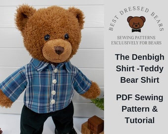 TEDDY BEAR SHIRT Pdf Pattern Fits 15-18 inch teddy bears such as Build a Bear. Teddy Bear Clothes Sewing Pattern + Tutorial