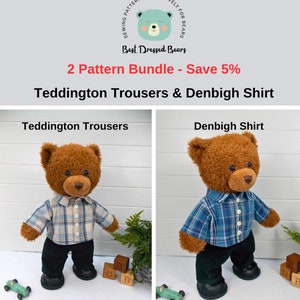 2 x PDF Patterns: Teddy Bear Trousers & Teddy Bear Shirt. Fits Build A Bear / 15-18 inch teddy bears. Sewing Pattern + Tutorial