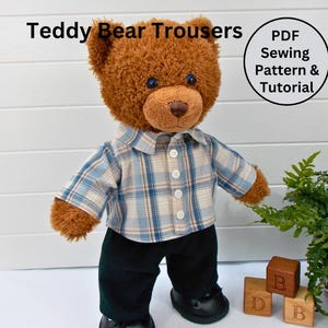 TEDDY BEAR TROUSERS (Pants) Pdf Pattern Fits 15-18 inch teddy bears such as Build a Bear. Teddy Bear Clothes Sewing Pattern + Tutorial