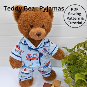 Pyjamas / PAJAMAS PJs PDF Pattern für Teddy Bär. Passend für 15-18 Zoll Bären wie Build a Bear. Schnittmuster + Anleitung für Teddybär-Kleidung