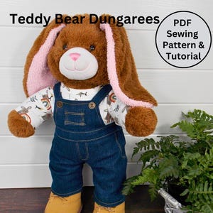 TEDDY BEAR DUNGAREES (Overalls) Pdf Pattern. Fits 15-18 inch teddy bears such as Build a Bear. Teddy bear clothes sewing pattern + tutorial