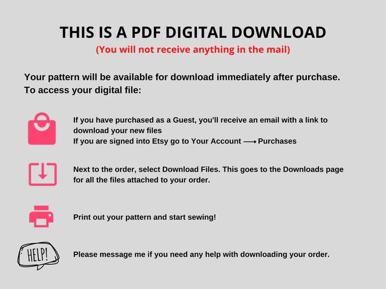 May include: A pink and white graphic with the text "THIS IS A PDF DIGITAL DOWNLOAD (You will not receive anything in the mail)". The graphic also includes instructions on how to download a digital file after purchase.