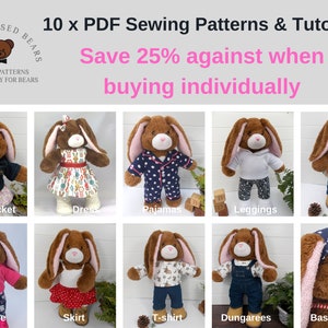 10 x PDF Patterns for Teddy Bear Clothes -SAVE 25% - (Teddy bear clothes patterns + tutorials/ Fits 5-8 inch bears such as Build a Bear)