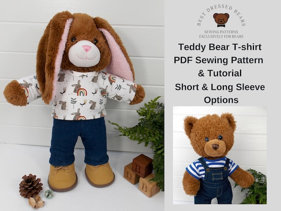 TEDDY BEAR T-SHIRT Pdf Pattern Fits Build A Bear & other 15-18 inch teddy bears. Teddy Bear Clothes Sewing Pattern + Tutorial