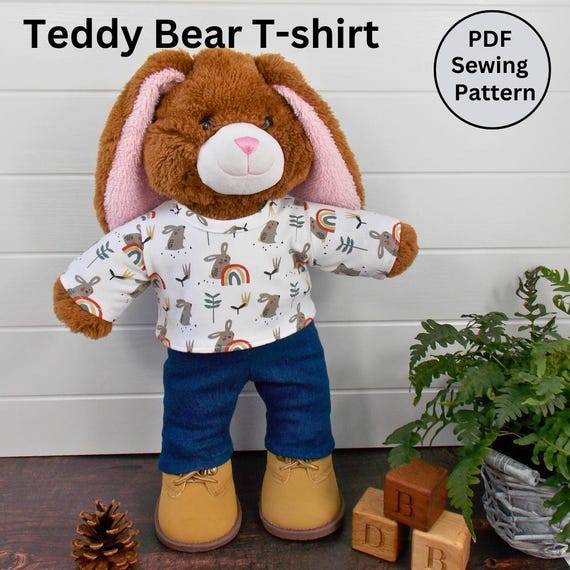 Teddy Bear T-shirt PDF Pattern & Tutorial. Fits 15-18 inch teddy bears such as Build a Bear. Fits memory bears such as FFF Calico Bear