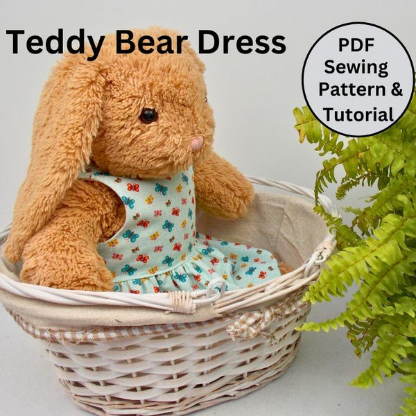 TEDDY BEAR DRESS Pdf Pattern Fits 15-18 inch teddy bears such as Build a Bear. (Teddy Bear Clothes Sewing Pattern + Tutorial)
