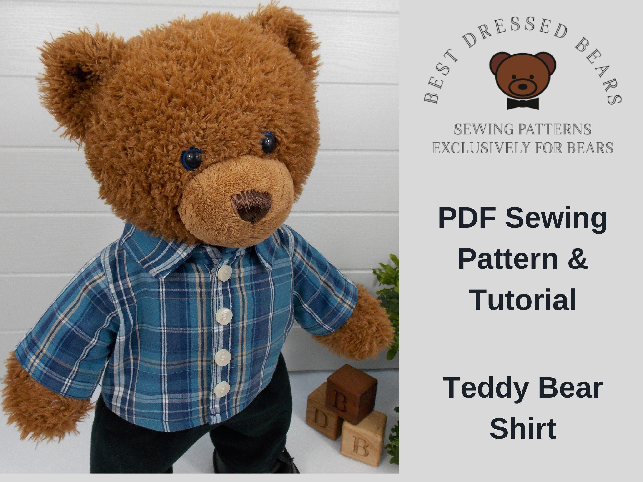 TEDDY BEAR SHIRT Pdf Pattern Fits Build-A-Bear &amp; other 15-18 | Etsy