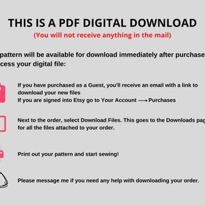 May include: A pink and white graphic with the text "THIS IS A PDF DIGITAL DOWNLOAD (You will not receive anything in the mail)". The graphic also includes instructions on how to download a digital file after purchase.